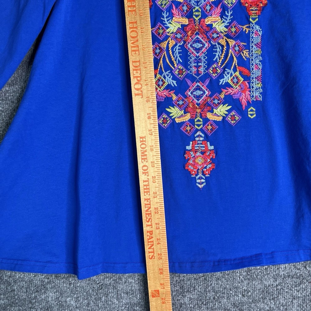 Calessa Embroidered Tunic‎ Top Women Small Blue Boho 3/4 Sleeve - Picture 4 of 7